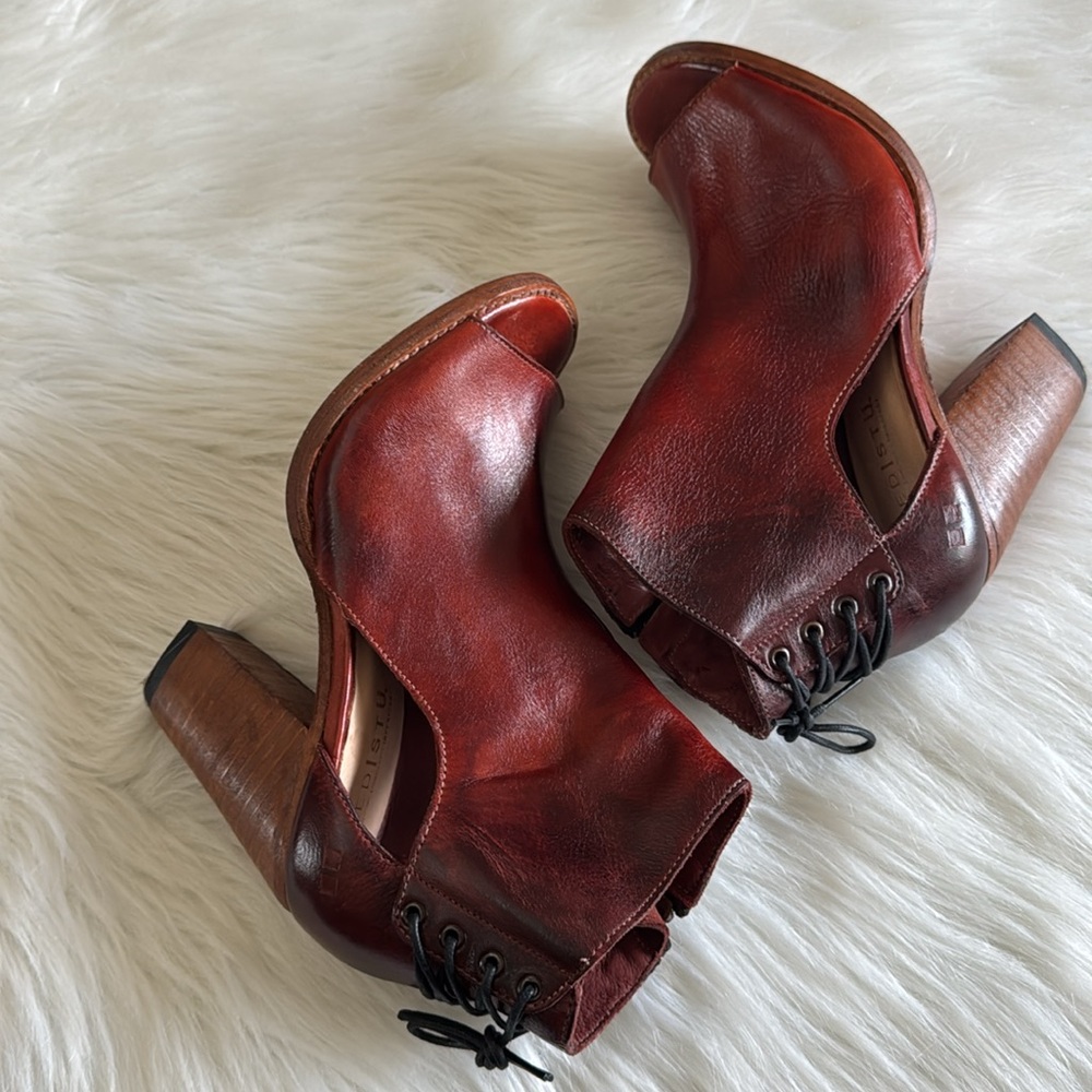Bed Stu Angelique Leather Back Lace Peep Toe Booties In Cranberry Size 8.5 - Picture 9 of 16